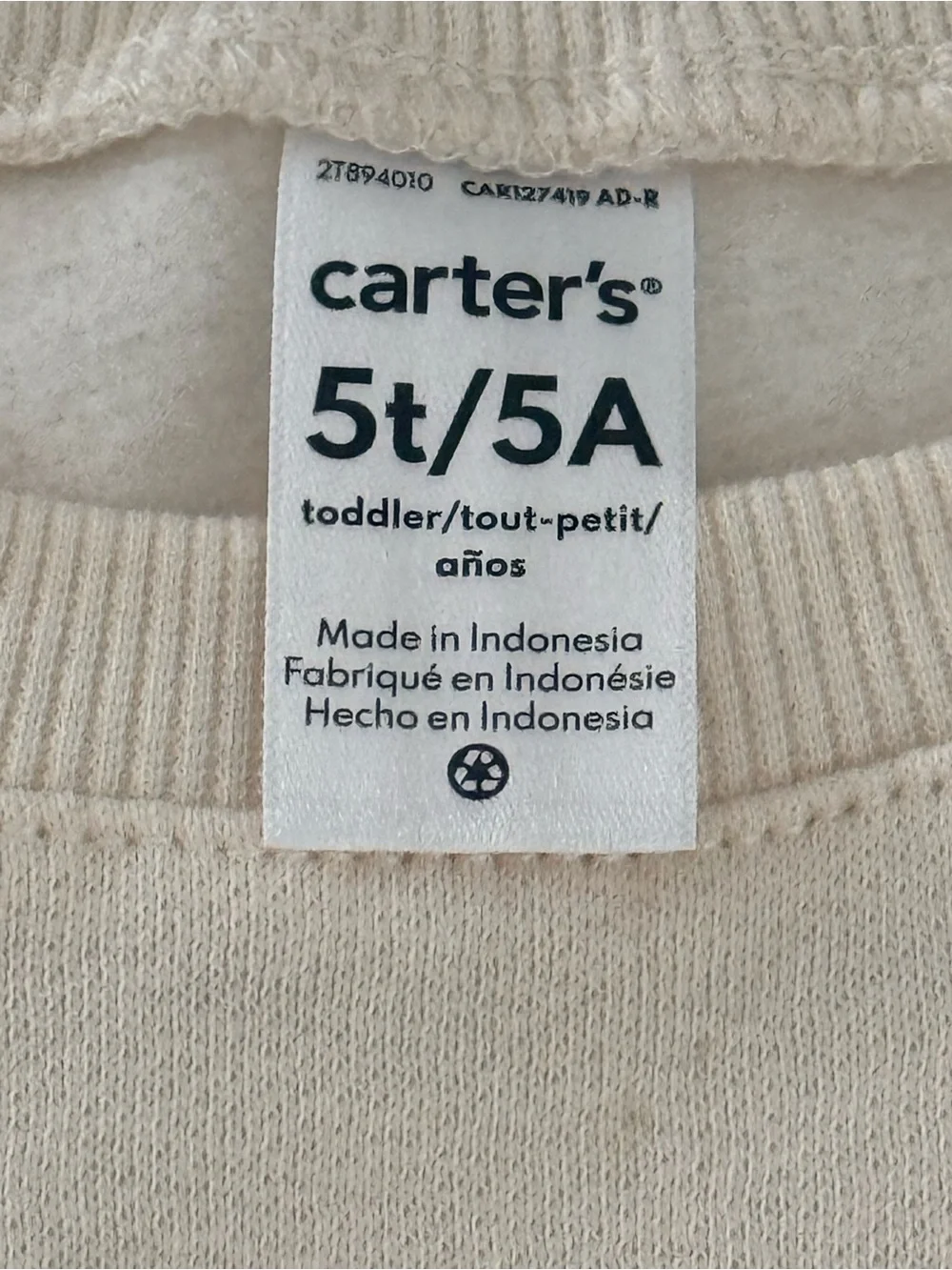 Carter’s Girls 5T Cream Silver Snowflake Sequin Sweatshirt Holiday NWT